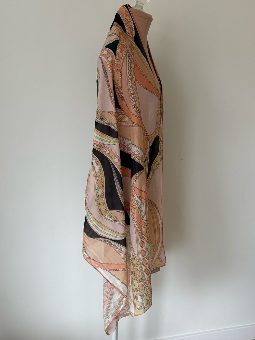Emilio Pucci Fuilio Orange Multi Psychedelic Abstract Print Cotton Silk Scarf - Picture 5 of 9